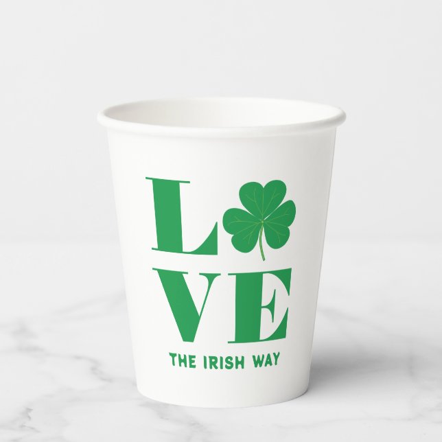 Gobelets En Papier Love Shamrock Clover Irish Custom Text Vert Blanc (Verso)