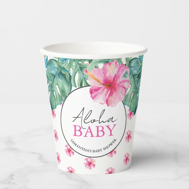 Gobelets En Papier Luau Baby shower Hibiscus tropical (Recto)