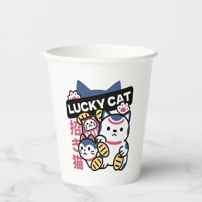 Gobelets En Papier Lucky Cat Maneki Neko – Japanese Fortune Cat  (Recto)