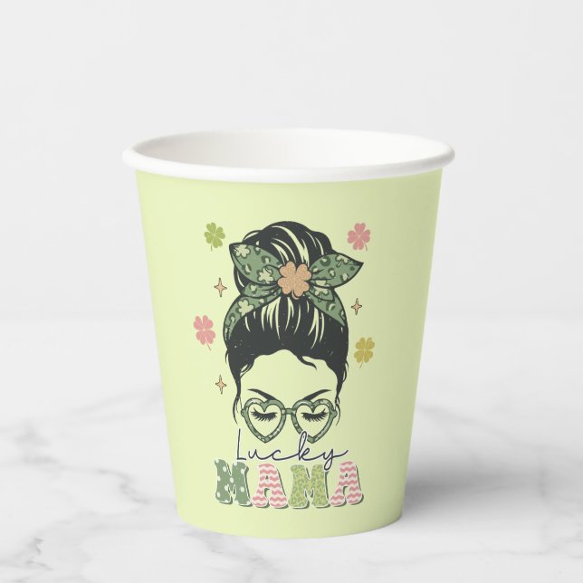 Gobelets En Papier Lucky Mama - Messy Bun - Clover St. Patrick (Recto)