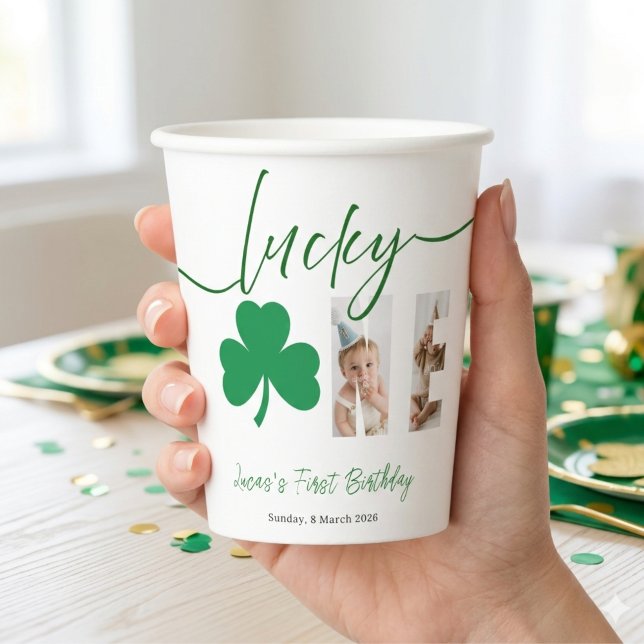 Gobelets En Papier Lucky One First Birthday Shamrock Photo Party Cup (Créateur téléchargé)