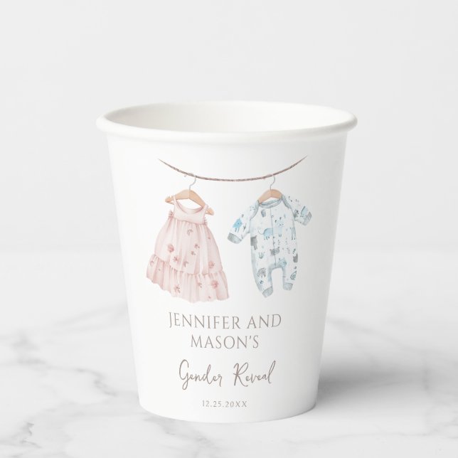 Gobelets En Papier Lui ou Elle Bébé Vêtements Genre Révéler Coupes de (Recto)