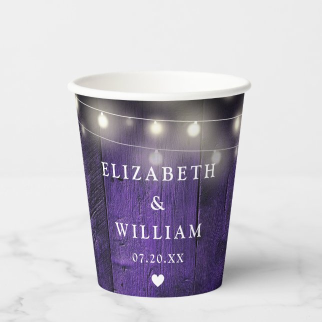 Gobelets En Papier Lumières à cordes violettes Boho Russe Mariage de  (Recto)