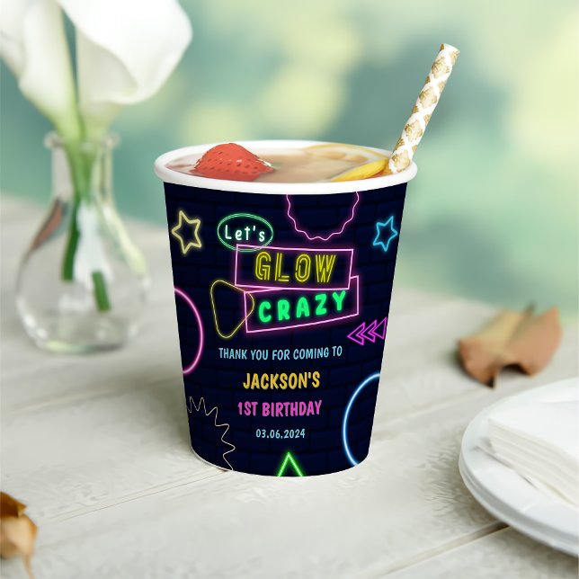 Gobelets En Papier Lumières de Neon lumineux Merci fête d'anniversair (Créateur téléchargé)