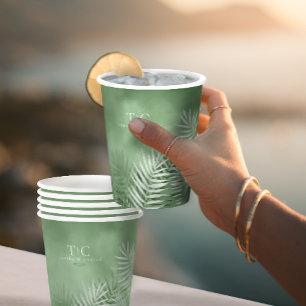 Gobelets En Papier Lush Palm Leaf Mariage Moss Green ID956