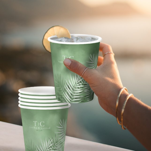 Gobelets En Papier Lush Palm Leaf Mariage Moss Green ID956 (Créateur téléchargé)
