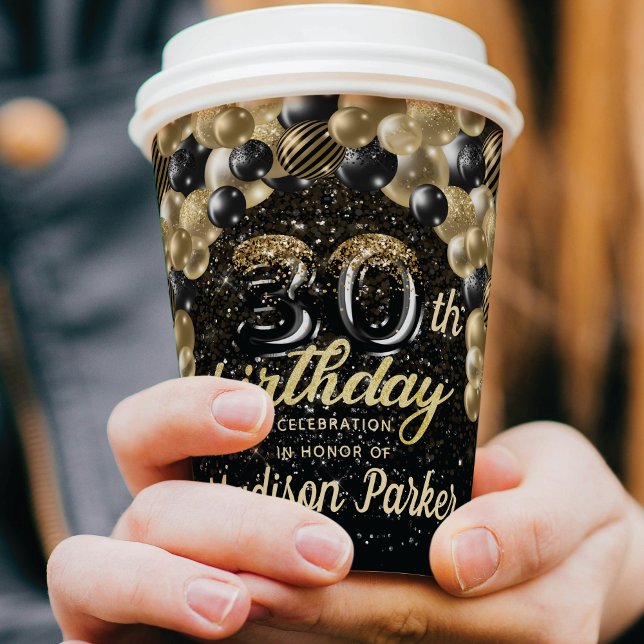 Gobelets En Papier Luxe 30e anniversaire Black Gold personnalisé (Créateur téléchargé)