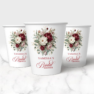 Gobelets en papier Luxe Floral Bourgogne pour Baby
