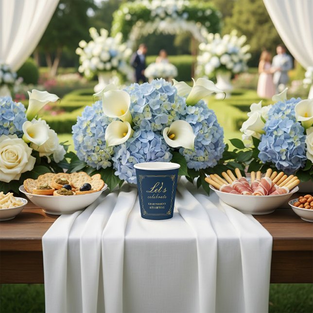 Gobelets En Papier Luxury Navy Gold 80th Birthday Let's Celebrate (Créateur téléchargé)