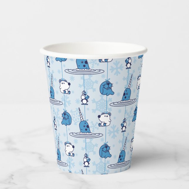 Gobelets En Papier M. Narwhal Blue Snowflake Motif (Recto)