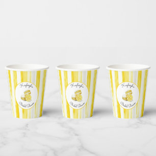 Gobelets En Papier Macarons Jaune Citron Rayures Baby Shower Mariée