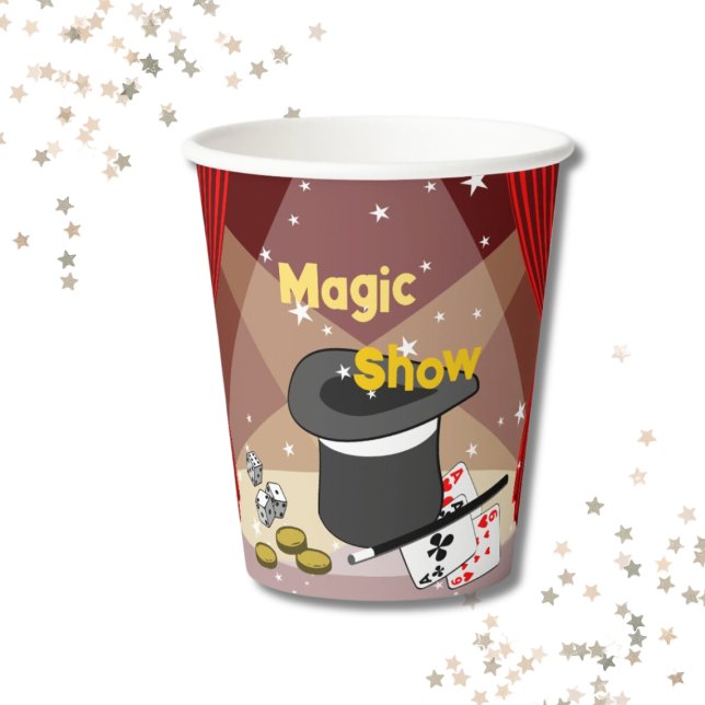 Gobelets En Papier Magic Show Stage Red Anniversaire (Magic Show Stage Red Birthday Party Paper Cups, Custom Text, Color, Kids Birthday)