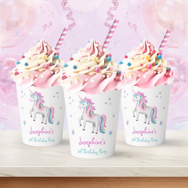 Gobelets En Papier Magique Cute Unicorn Anniversaire des enfants (Mockup View)