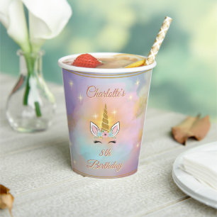 Gobelets En Papier Magique Unicorn Anniversaire Personnalisé