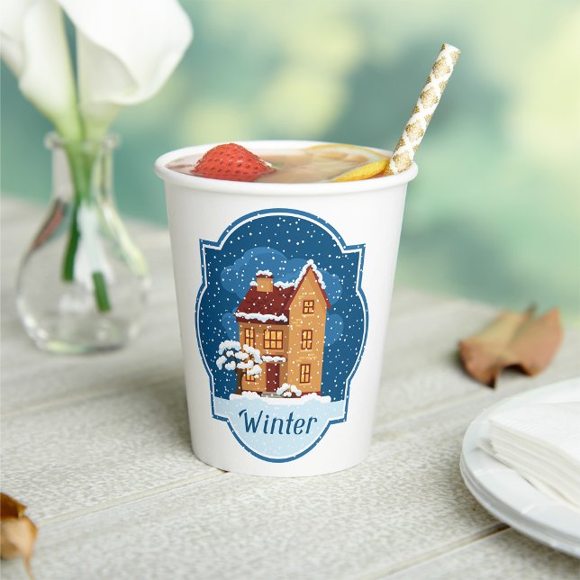 Gobelets En Papier Maison D'Hiver Dans La Neige (Créateur téléchargé)