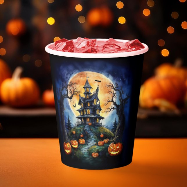 Gobelets En Papier Maison hantée d'Halloween avec parti Citrouille (Créateur téléchargé)