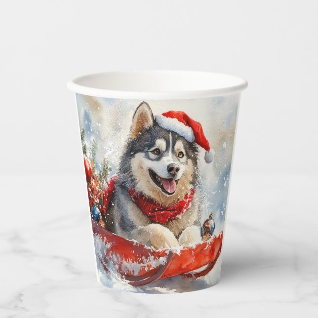 Gobelets En Papier Malamute d'Alaska dans la boue Laisser il neige No (Recto)