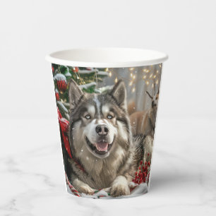 Gobelets En Papier Malamute d'Alaska Noël Fête