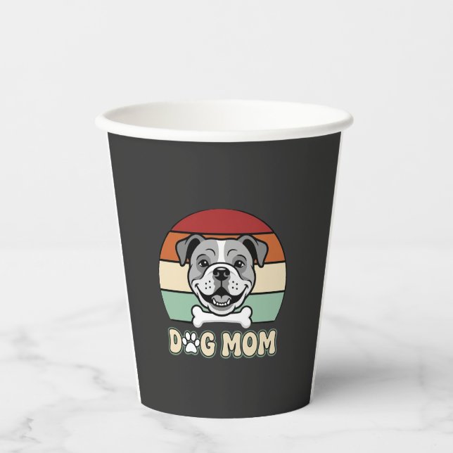 Gobelets En Papier Maman Chien Rétro Bulldog Vectoriel (Recto)