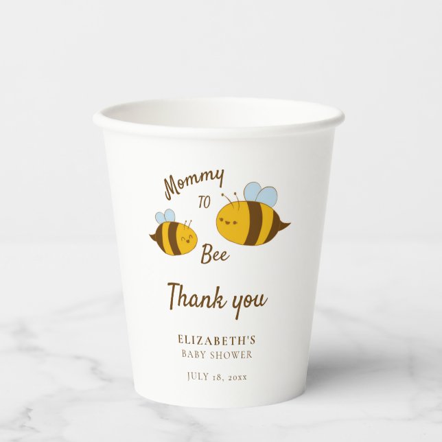 Gobelets En Papier Maman to Bee Baby shower Merci mignonne Jaune (Recto)
