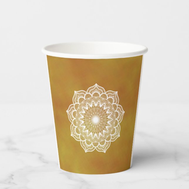 Gobelets En Papier Mandala blanc sur fond doré (Verso)