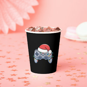 Gobelets En Papier Manette de jeu vidéo chapeau de Noël Santa Gamer