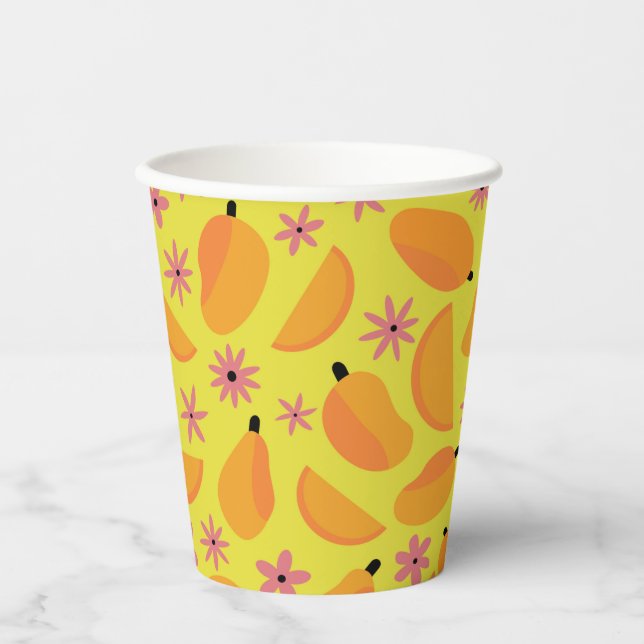 Gobelets En Papier Mange mangue fruits et fleurs motif (Recto)
