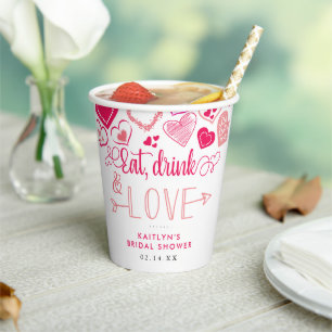 Gobelets En Papier "Manger, Boire & Aimer" Bridal Shower Saint-Valent