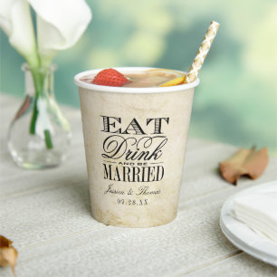 Gobelets En Papier Mangez, Buvez & Soyez Mariés ! Mariage Vintage