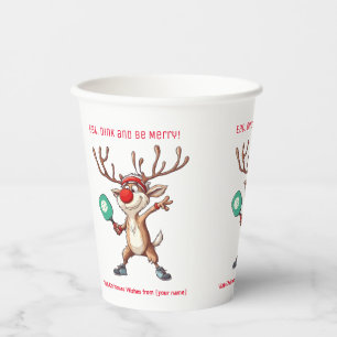 Gobelets En Papier Mangez Dink et soyez joyeux, le pickleball de Noël