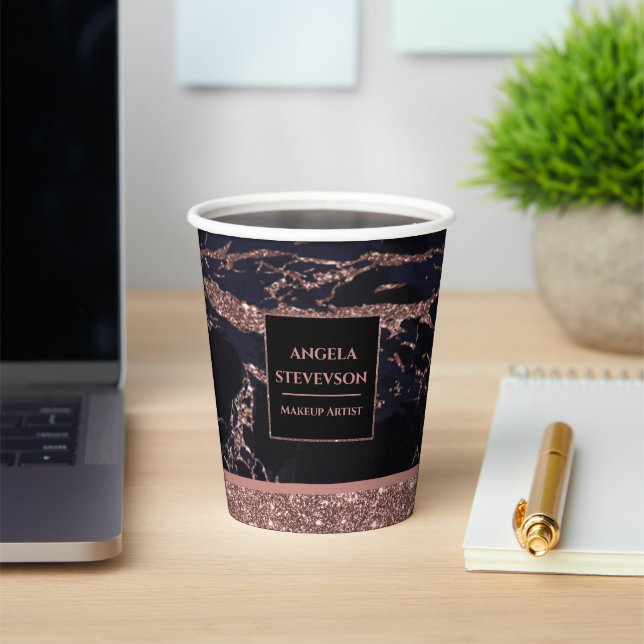 Gobelets En Papier Maquillage Artiste Rose Gold Marble Paper Cup (Insitu)
