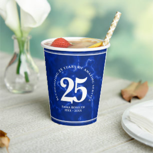 Gobelets En Papier Marbre Bleu Élégant 25 Anniversaire Du Travail