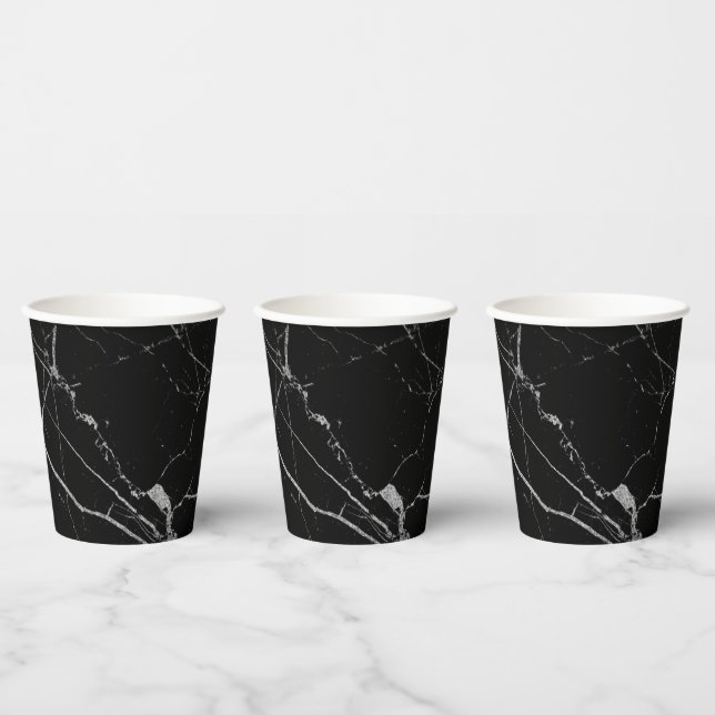 Gobelets En Papier Marbre veiné noir et argent (Multi)