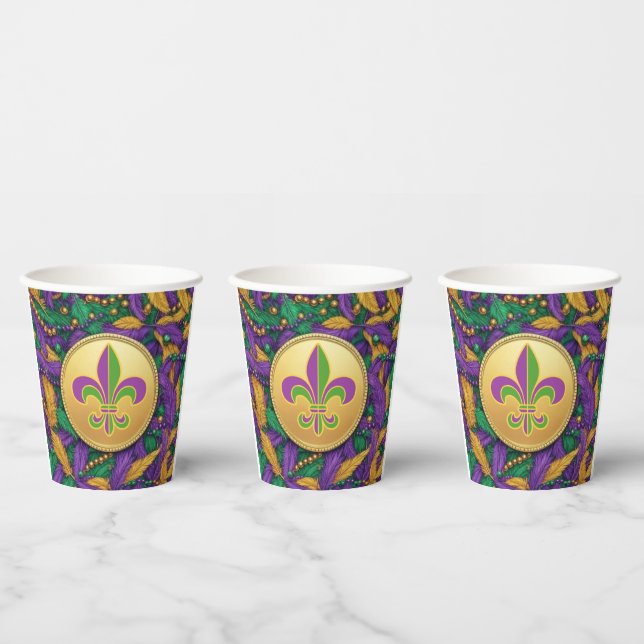 Gobelets En Papier Mardi Gras Fleur de lis (Multi)