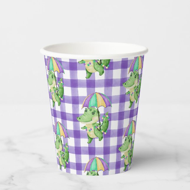 Gobelets En Papier Mardi Gras Gator et En vichy tasse de papier (Recto)
