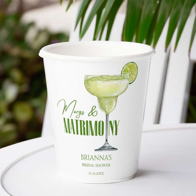 Gobelets En Papier Margs et noces douche de mariée monogrammée (Margs and matrimony bridal shower monogrammed paper cups personalized table decor custom paper cups)