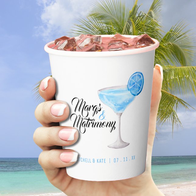 Gobelets En Papier Margs & Matrimony Blue Margarita Enterrement de vi (Margs & Matrimony Blue Margarita Bridal Shower Paper Cups
)