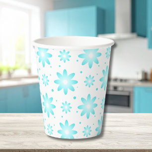 Gobelets En Papier Marguerite délicate blanche et turquoise, point mo