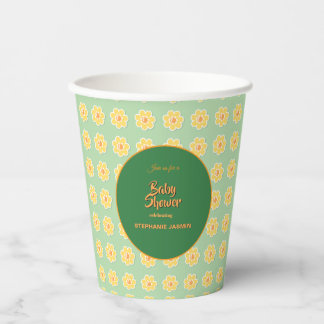Gobelets En Papier Marguerites de printemps sur vert sauge pastel