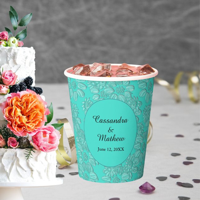Gobelets En Papier Marguerites romantiques Élégance florale Mariage t (Romantic Daisies Floral Elegance Turquoise Wedding Paper Cups)