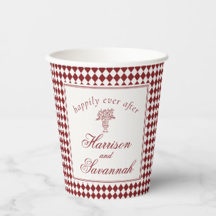 Gobelets En Papier Mariage à carreaux Harlequin Merlot rouge