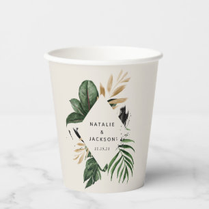 Gobelets En Papier Mariage abstrait tropical moderne peint