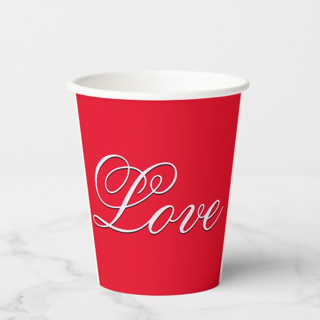 Gobelets En Papier Mariage Amour Tendance Calligraphie Rouge (Recto)