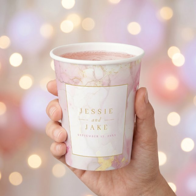 Gobelets En Papier Mariage au marbre rose et or (Pink and gold marble Wedding Paper Cups)