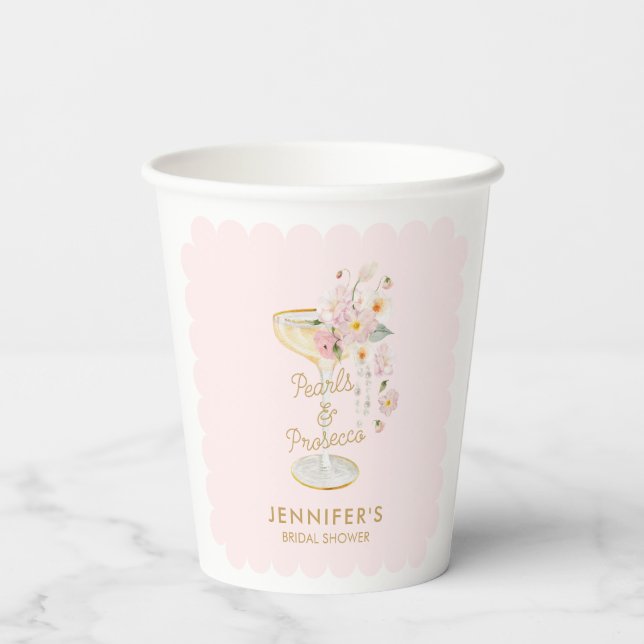 Gobelets En Papier Mariage avec Perles Roses et Prosecco (Verso)
