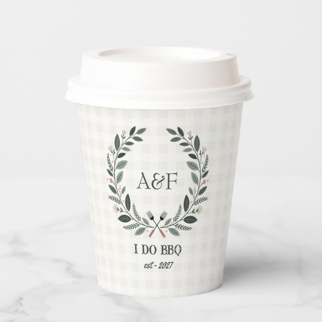 Gobelets En Papier Mariage BBQ Monogramme Rustique I Do Shower (Recto)