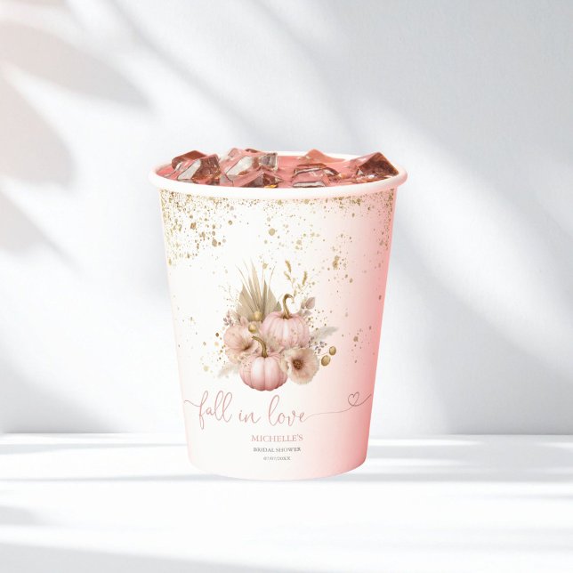 Gobelets En Papier Mariage Bohème Fleurs Citrouille Automne (blush pink boho pumpkin with gold glitter)