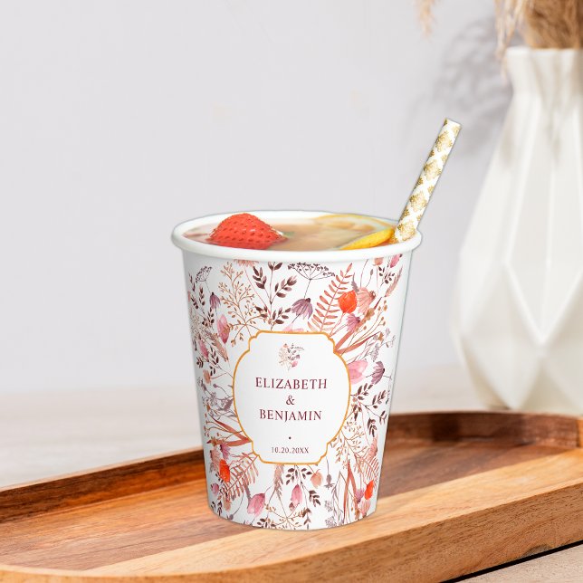 Gobelets En Papier Mariage champêtre bohème chic fleurs sauvages auto (Créateur téléchargé)