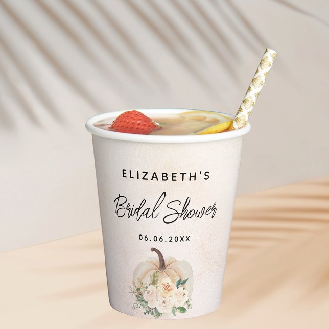 Gobelets En Papier Mariage champêtre citrouille automne crème or rose (Créateur téléchargé)