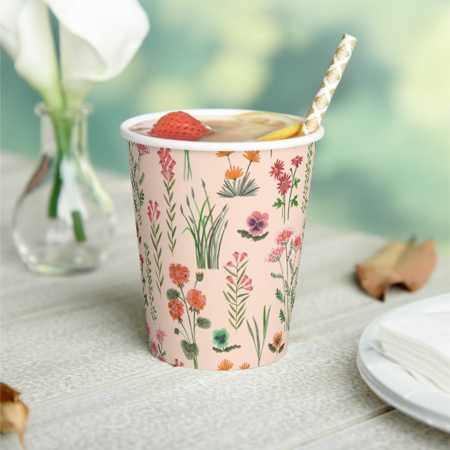Gobelets En Papier Mariage Champêtre Fleurs de Pêche  (Insitu)